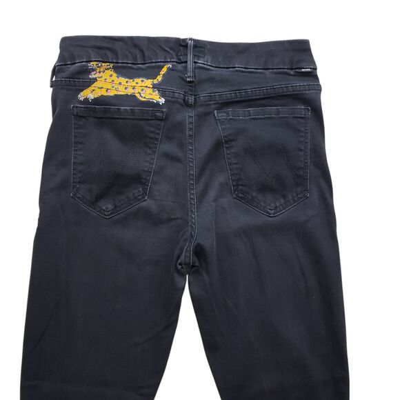 Mother The Looker Jeans Womens 28 Not Guilty Black Denim Ankle Painted Grunge - Picture 8 of 10